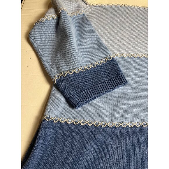 NWT-Alfred Dunner Womens 3/4 Sleeve Colorblock  blue Sweater 3X Cotton Blend - Picture 7 of 11